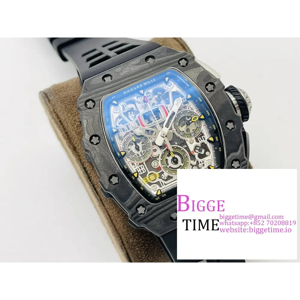 Rm011 Chrono Ntpt Skeleton Dial Black Crown Rubber Strap Kvf A7750 Richard Mille