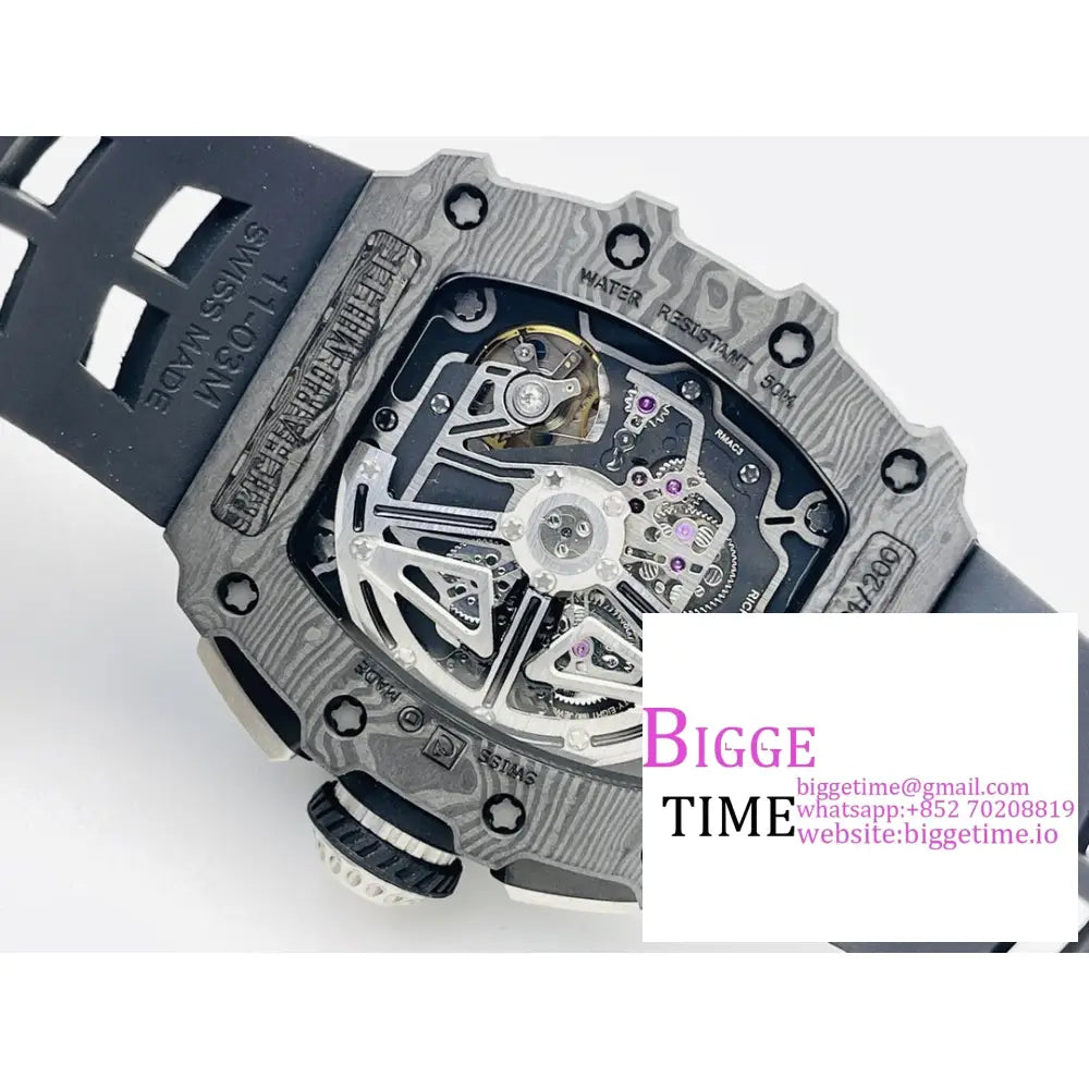 Rm011 Chrono Ntpt Skeleton Dial Black Crown Rubber Strap Kvf A7750 Richard Mille