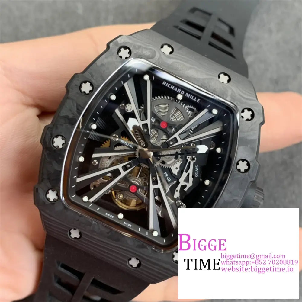 Rm012 Transparent Tourbillon Ntpt Skeleton Dial Black Crown Rubber Strap Kvf Tourb Richard Mille