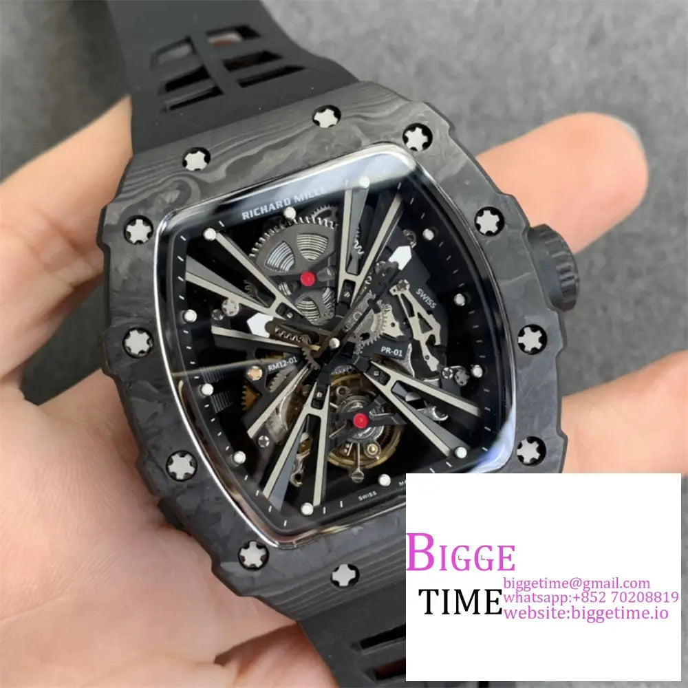 Rm012 Transparent Tourbillon Ntpt Skeleton Dial Black Crown Rubber Strap Kvf Tourb Richard Mille