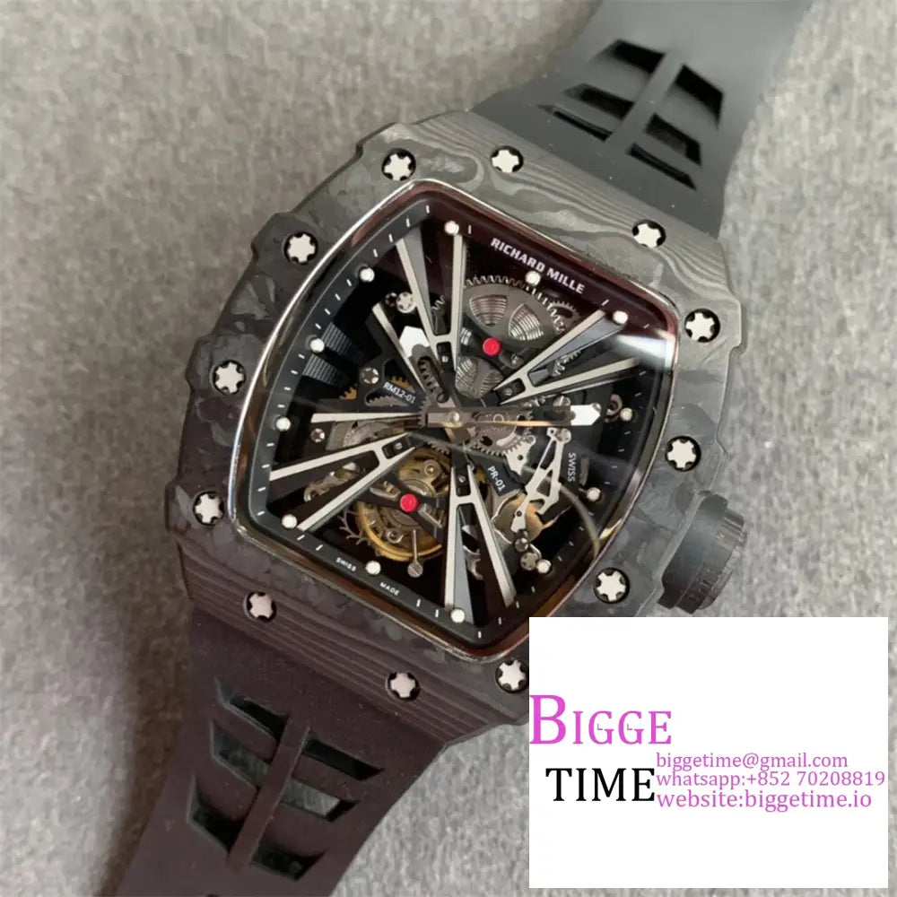 Rm012 Transparent Tourbillon Ntpt Skeleton Dial Black Crown Rubber Strap Kvf Tourb Richard Mille