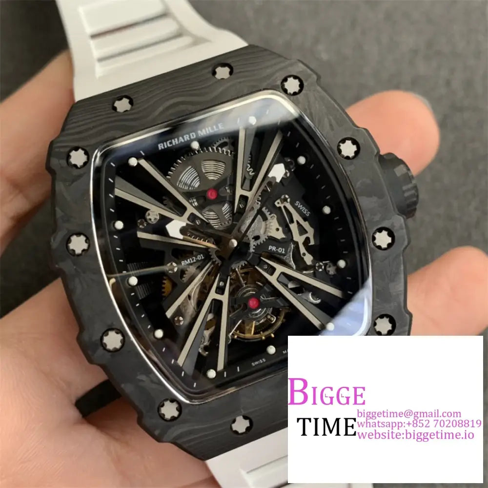 Rm012 Transparent Tourbillon Ntpt Skeleton Dial Black Crown White Rubber Strap Kvf Tourb Richard