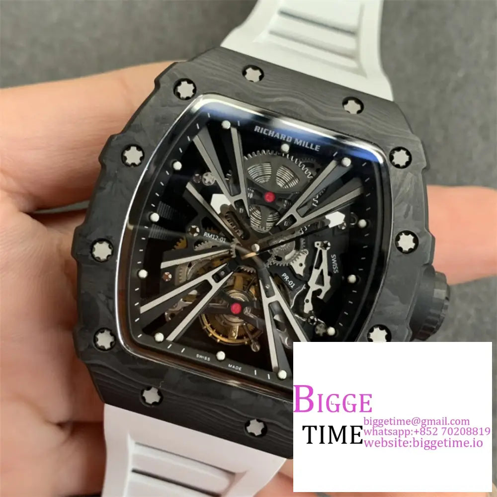 Rm012 Transparent Tourbillon Ntpt Skeleton Dial Black Crown White Rubber Strap Kvf Tourb Richard