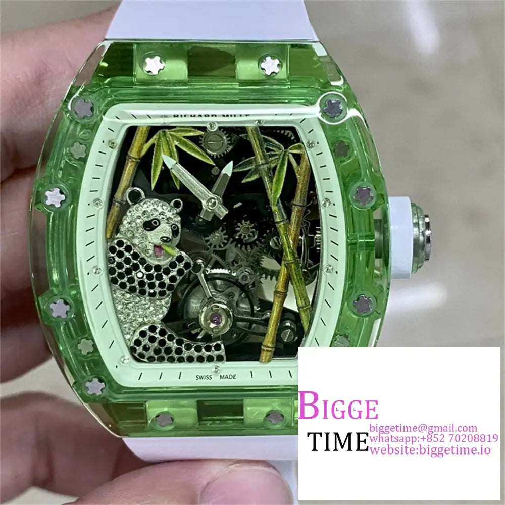 Rm026 Tourbillon Green Panda Skeleton Dial White Crown Rubber Strap Rmf Tourb Option1 Richard Mille