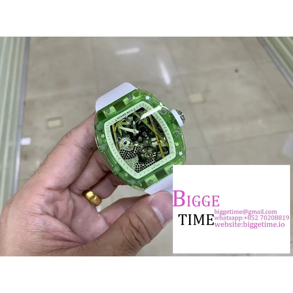 Rm026 Tourbillon Green Panda Skeleton Dial White Crown Rubber Strap Rmf Tourb Richard Mille