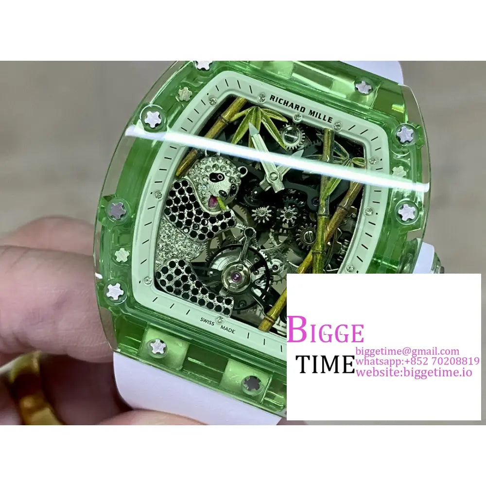 Rm026 Tourbillon Green Panda Skeleton Dial White Crown Rubber Strap Rmf Tourb Richard Mille