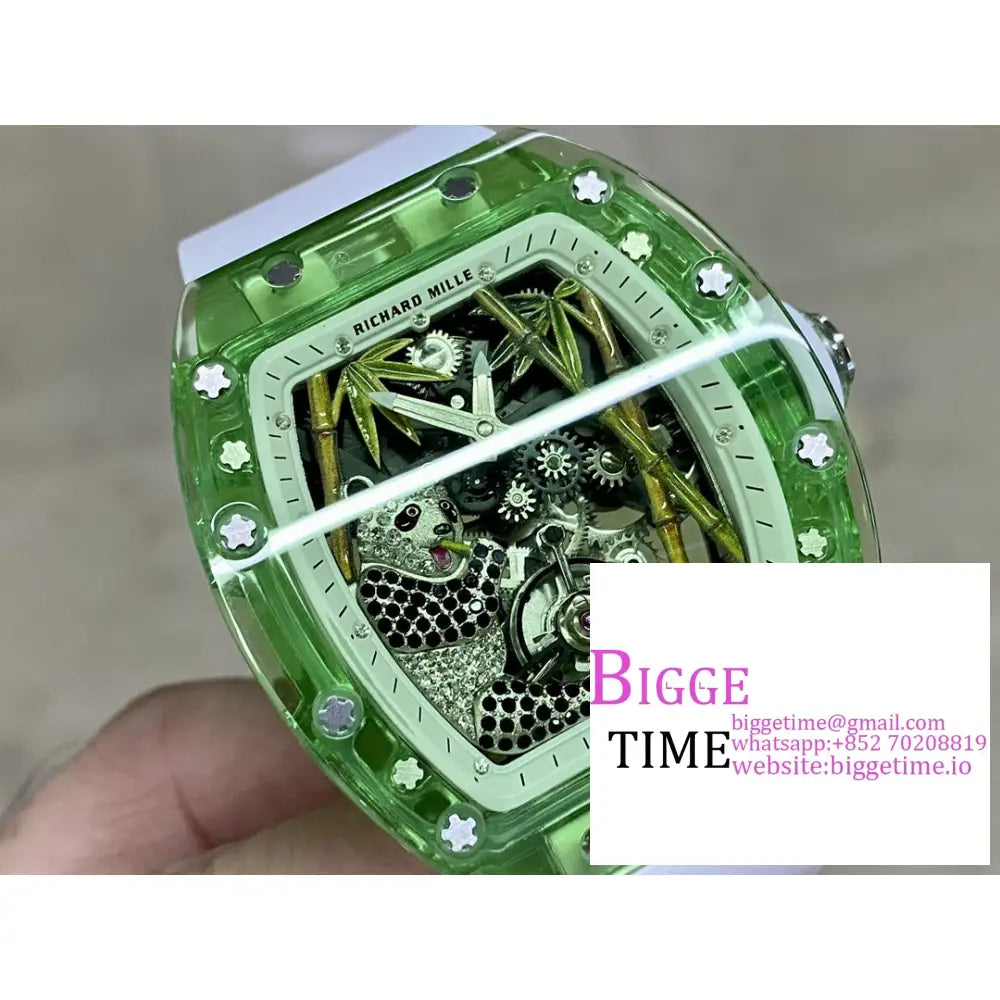 Rm026 Tourbillon Green Panda Skeleton Dial White Crown Rubber Strap Rmf Tourb Richard Mille