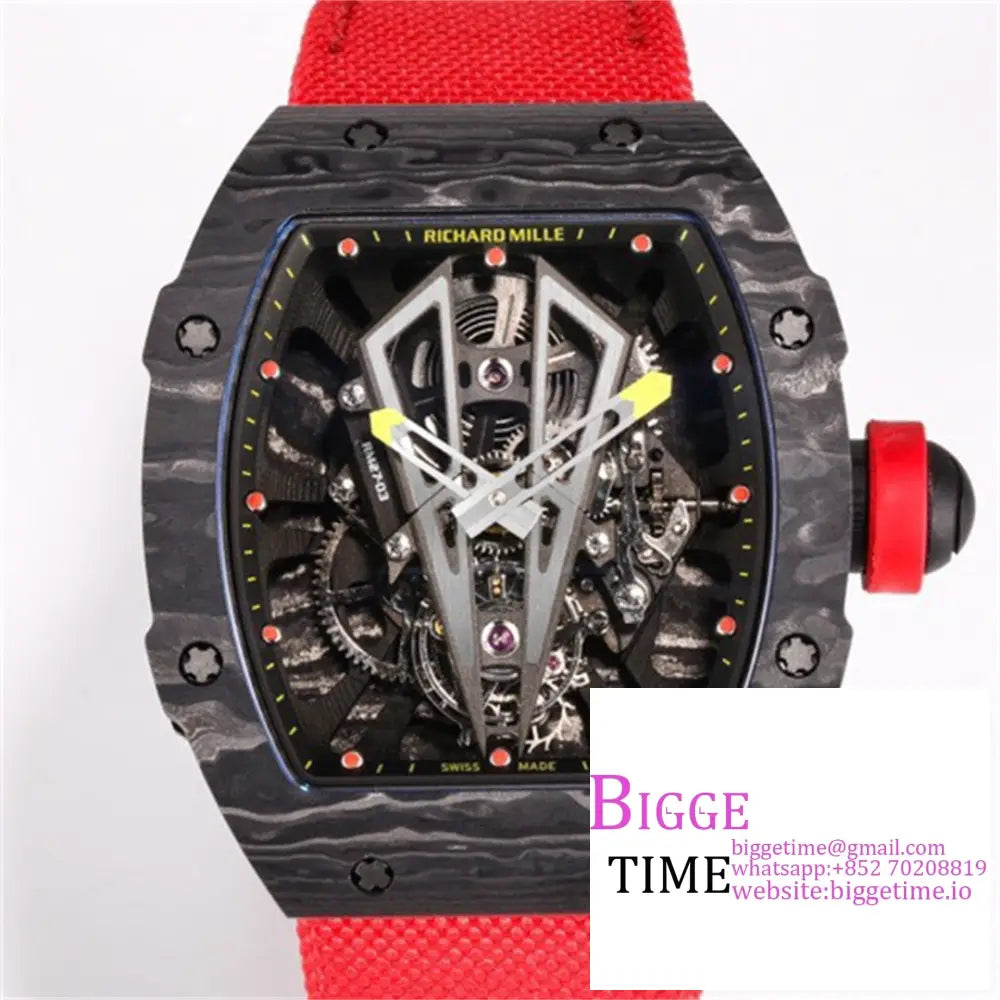 Rm027 Tourbillon Ntpt Skeleton Dial Red Crown Nylon Strap Bbrf Tourb Option1 Richard Mille