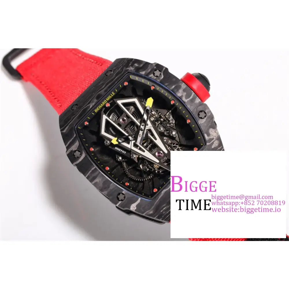 Rm027 Tourbillon Ntpt Skeleton Dial Red Crown Nylon Strap Bbrf Tourb Richard Mille