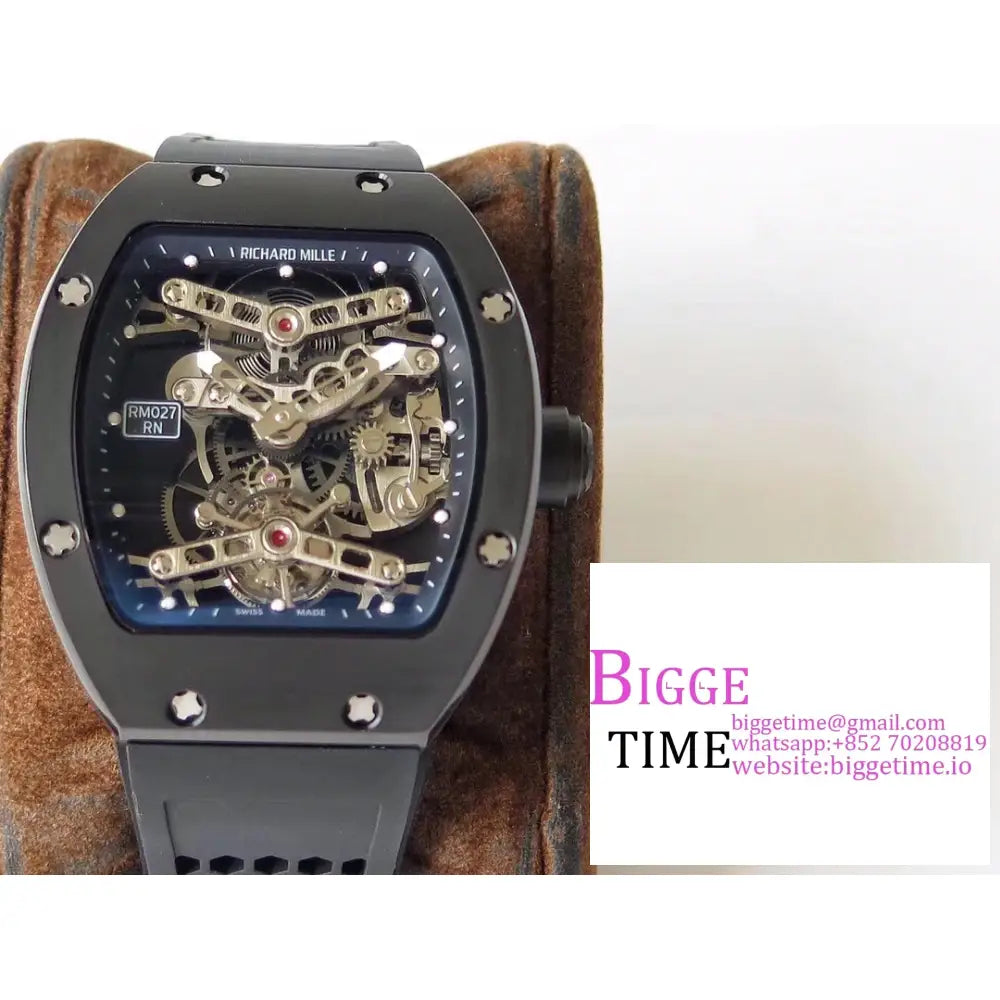 Rm027 Tourbillon Titanium Skeleton Dial Black Rubber Strap Eurf Tourb Richard Mille