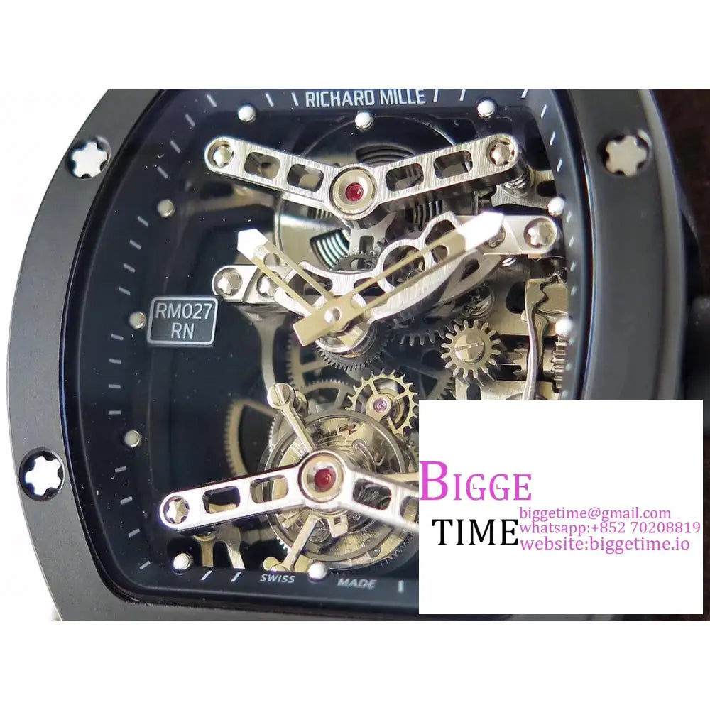 Rm027 Tourbillon Titanium Skeleton Dial Black Rubber Strap Eurf Tourb Richard Mille