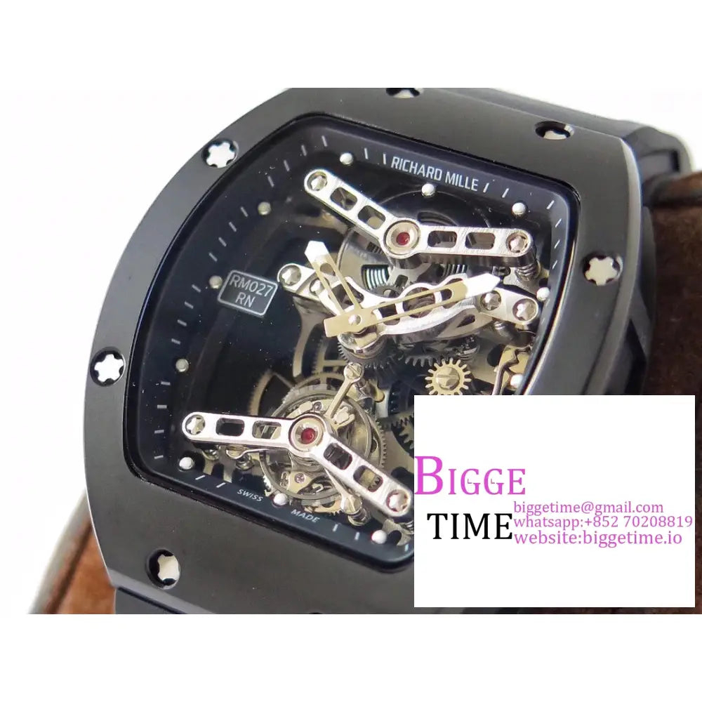 Rm027 Tourbillon Titanium Skeleton Dial Black Rubber Strap Eurf Tourb Richard Mille