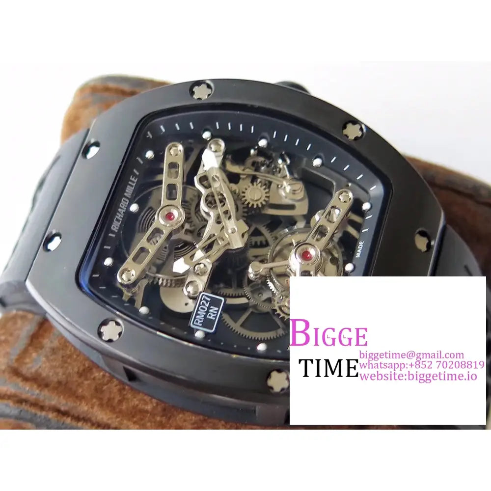 Rm027 Tourbillon Titanium Skeleton Dial Black Rubber Strap Eurf Tourb Richard Mille