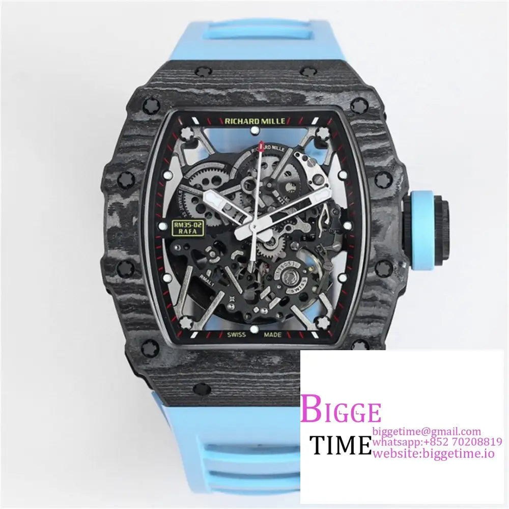 Rm035-02 Real Ntpt Skeleton Dial Blue Crown Rubber Strap Bbrf Nh05A Option1 Richard Mille