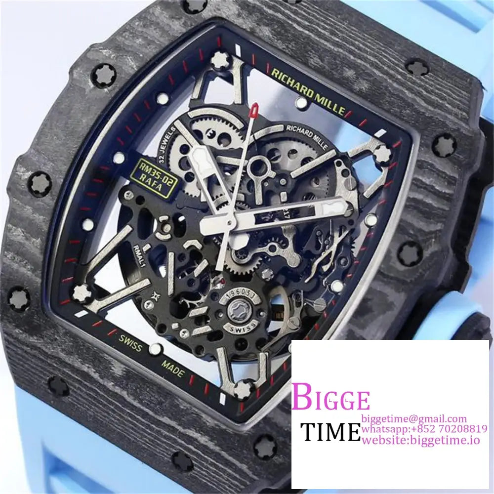 Rm035-02 Real Ntpt Skeleton Dial Blue Crown Rubber Strap Bbrf Nh05A Richard Mille