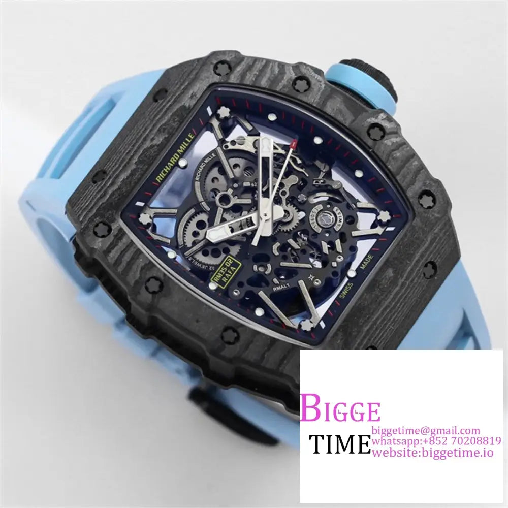 Rm035-02 Real Ntpt Skeleton Dial Blue Crown Rubber Strap Bbrf Nh05A Richard Mille