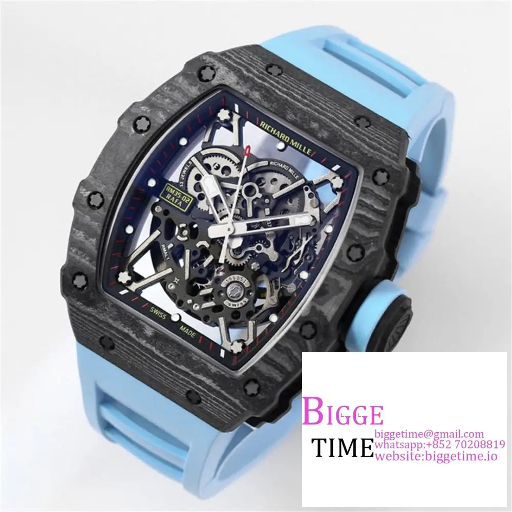 Rm035-02 Real Ntpt Skeleton Dial Blue Crown Rubber Strap Bbrf Nh05A Richard Mille