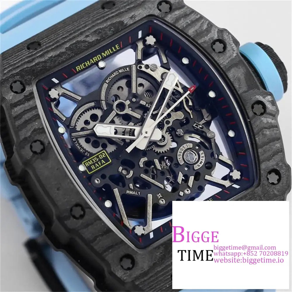 Rm035-02 Real Ntpt Skeleton Dial Blue Crown Rubber Strap Bbrf Nh05A Richard Mille