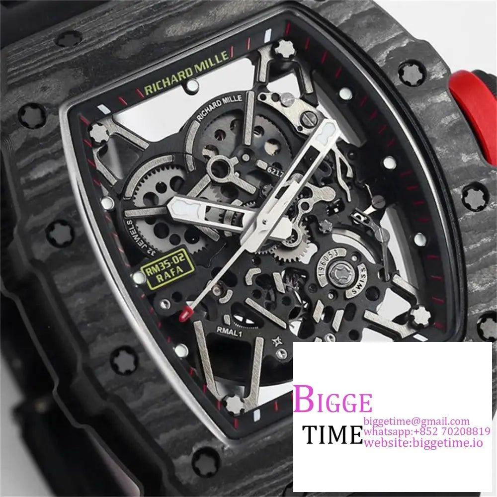 Rm035-02 Real Ntpt Skeleton Dial Red Crown Black Rubber Strap Bbrf Nh05A Richard Mille