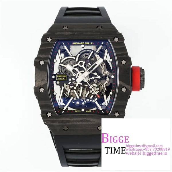 Rm035-02 Real Ntpt Skeleton Dial Red Crown Black Rubber Strap Zf Nh05A Option1 Richard Mille