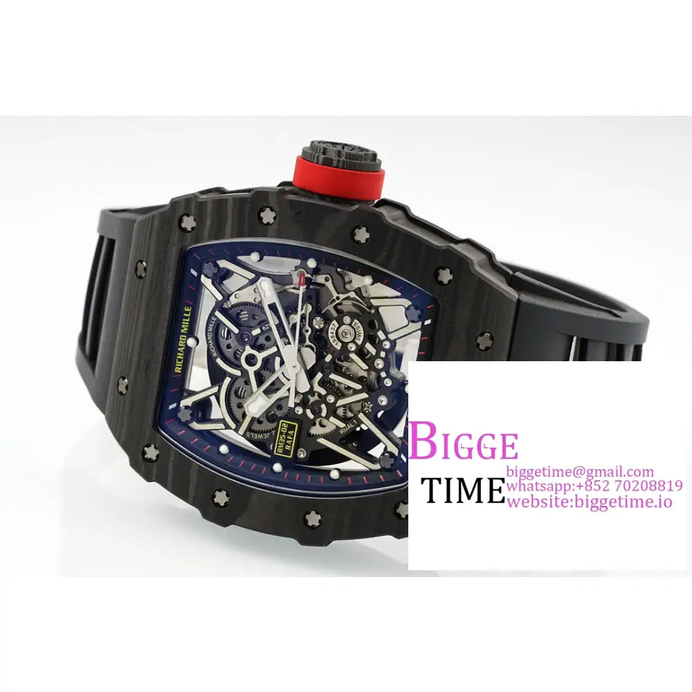 Rm035-02 Real Ntpt Skeleton Dial Red Crown Black Rubber Strap Zf Nh05A Richard Mille