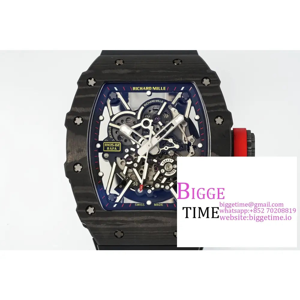 Rm035-02 Real Ntpt Skeleton Dial Red Crown Black Rubber Strap Zf Nh05A Richard Mille