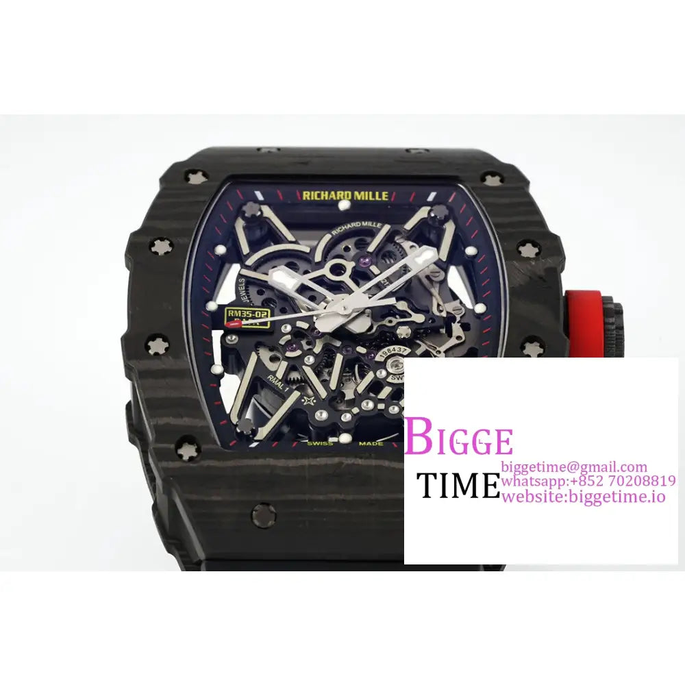 Rm035-02 Real Ntpt Skeleton Dial Red Crown Black Rubber Strap Zf Nh05A Richard Mille