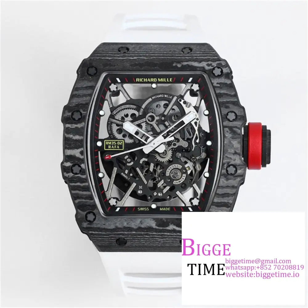 Rm035-02 Real Ntpt Skeleton Dial Red Crown White Rubber Strap Bbrf Nh05A Option1 Richard Mille