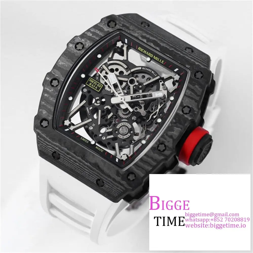 Rm035-02 Real Ntpt Skeleton Dial Red Crown White Rubber Strap Bbrf Nh05A Richard Mille