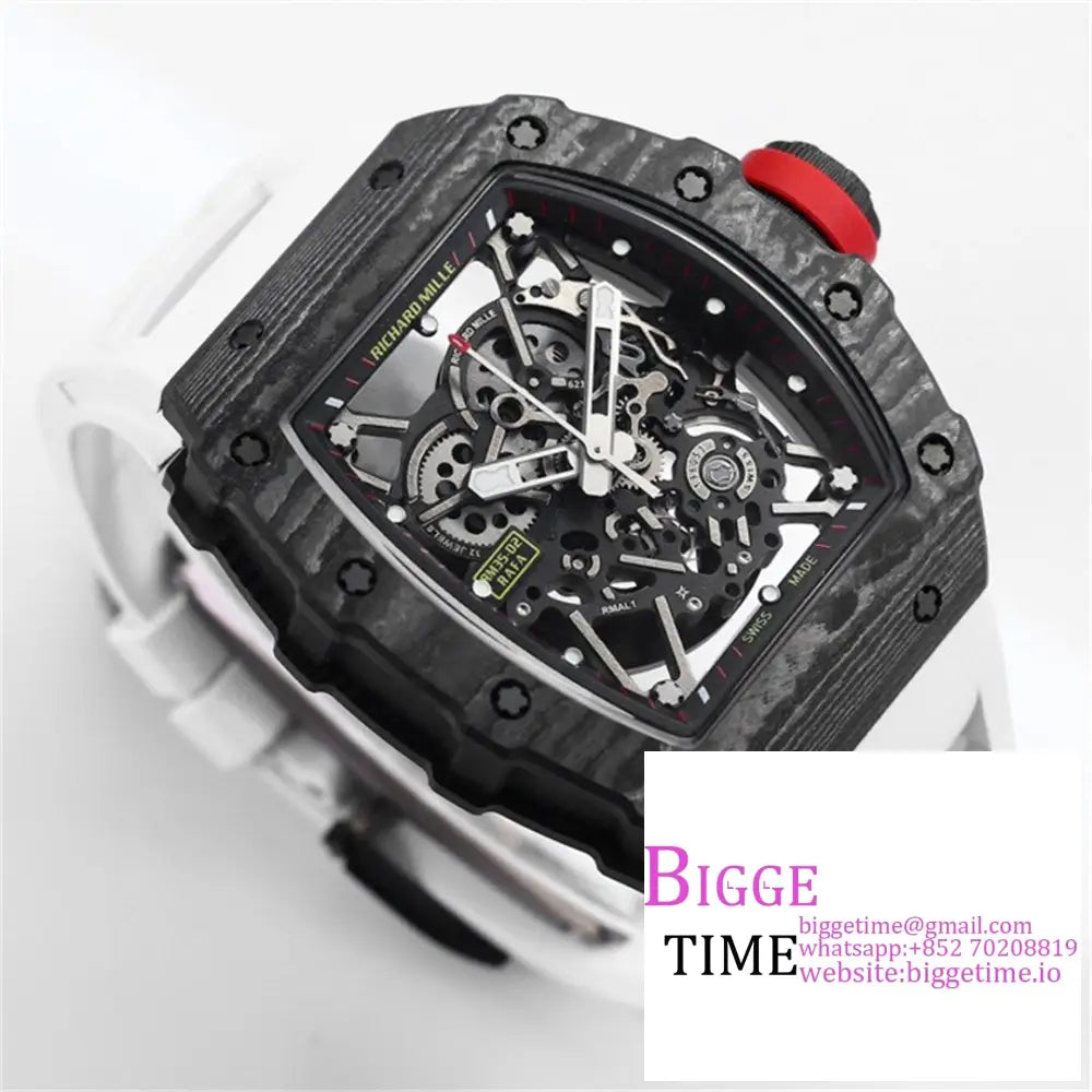 Rm035-02 Real Ntpt Skeleton Dial Red Crown White Rubber Strap Bbrf Nh05A Richard Mille