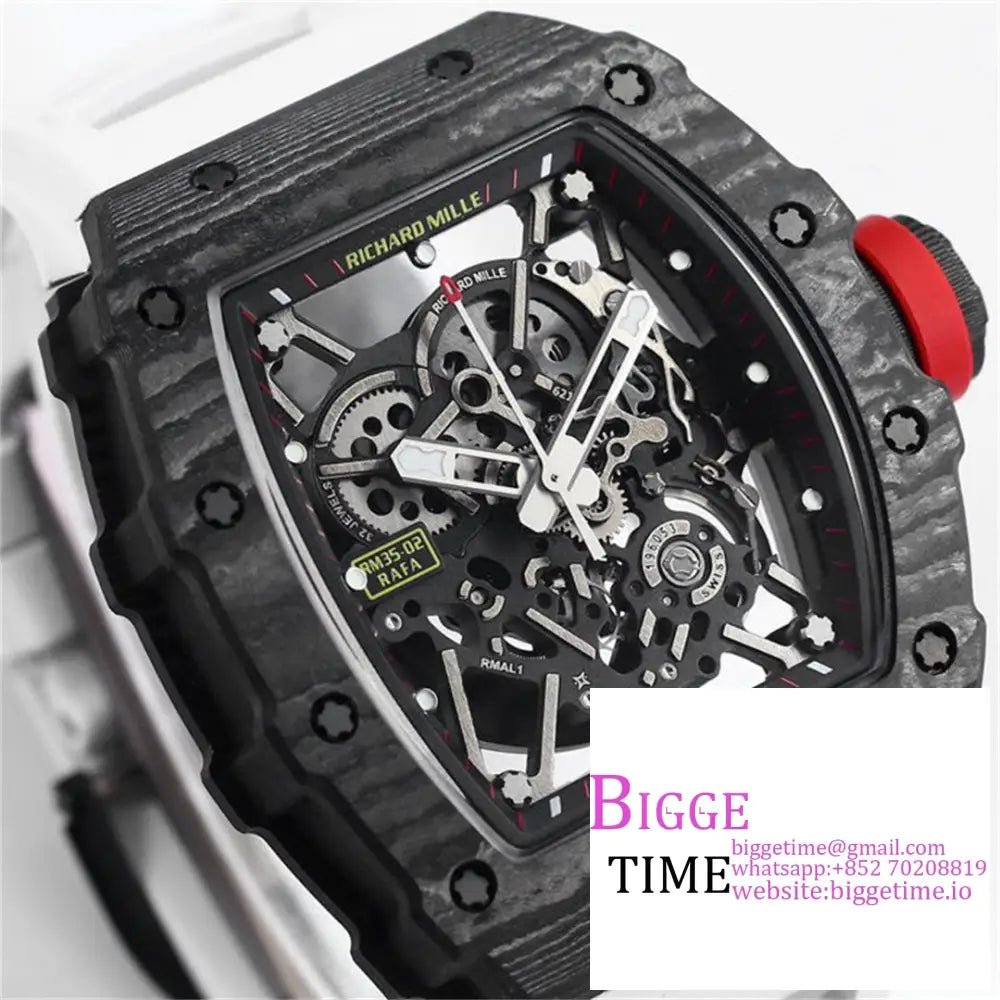 Rm035-02 Real Ntpt Skeleton Dial Red Crown White Rubber Strap Bbrf Nh05A Richard Mille