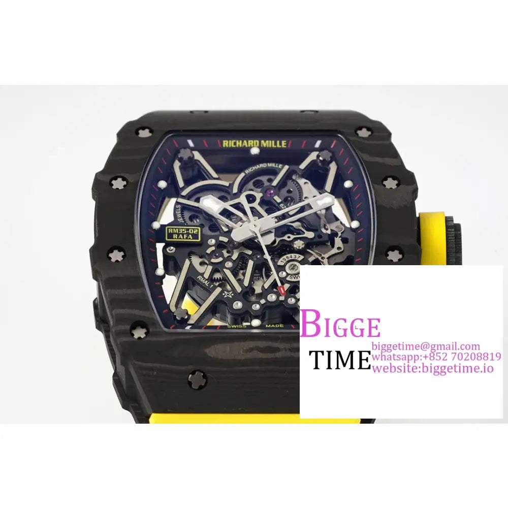 Rm035-02 Real Ntpt Skeleton Dial Yellow Crown Rubber Strap Zf Nh05A Richard Mille