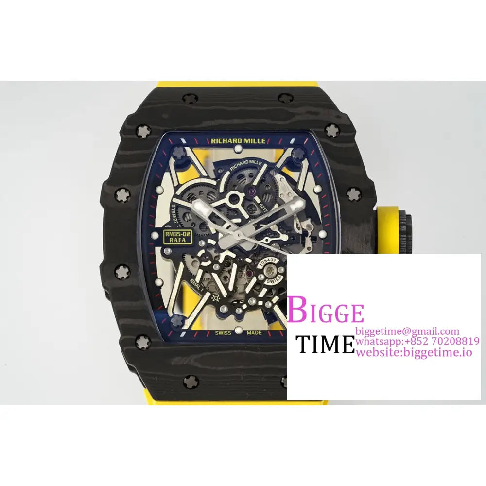 Rm035-02 Real Ntpt Skeleton Dial Yellow Crown Rubber Strap Zf Nh05A Richard Mille