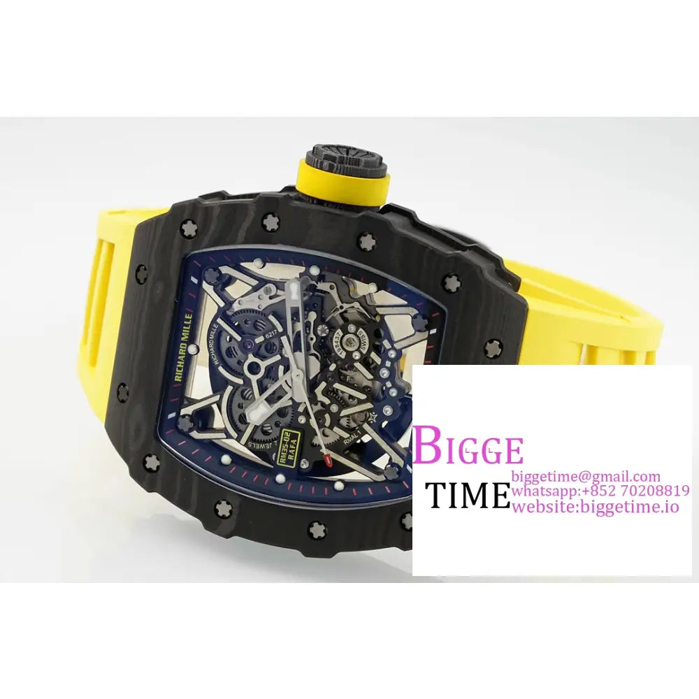 Rm035-02 Real Ntpt Skeleton Dial Yellow Crown Rubber Strap Zf Nh05A Richard Mille