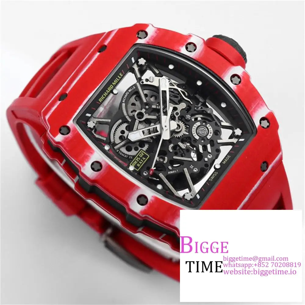 Rm035-02 Red Real Ntpt Skeleton Dial Crown Rubber Strap Bbrf Nh05A Richard Mille