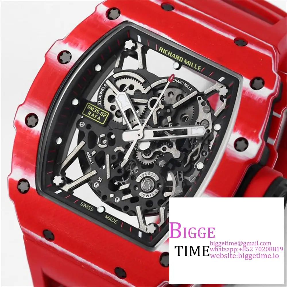 Rm035-02 Red Real Ntpt Skeleton Dial Crown Rubber Strap Bbrf Nh05A Richard Mille