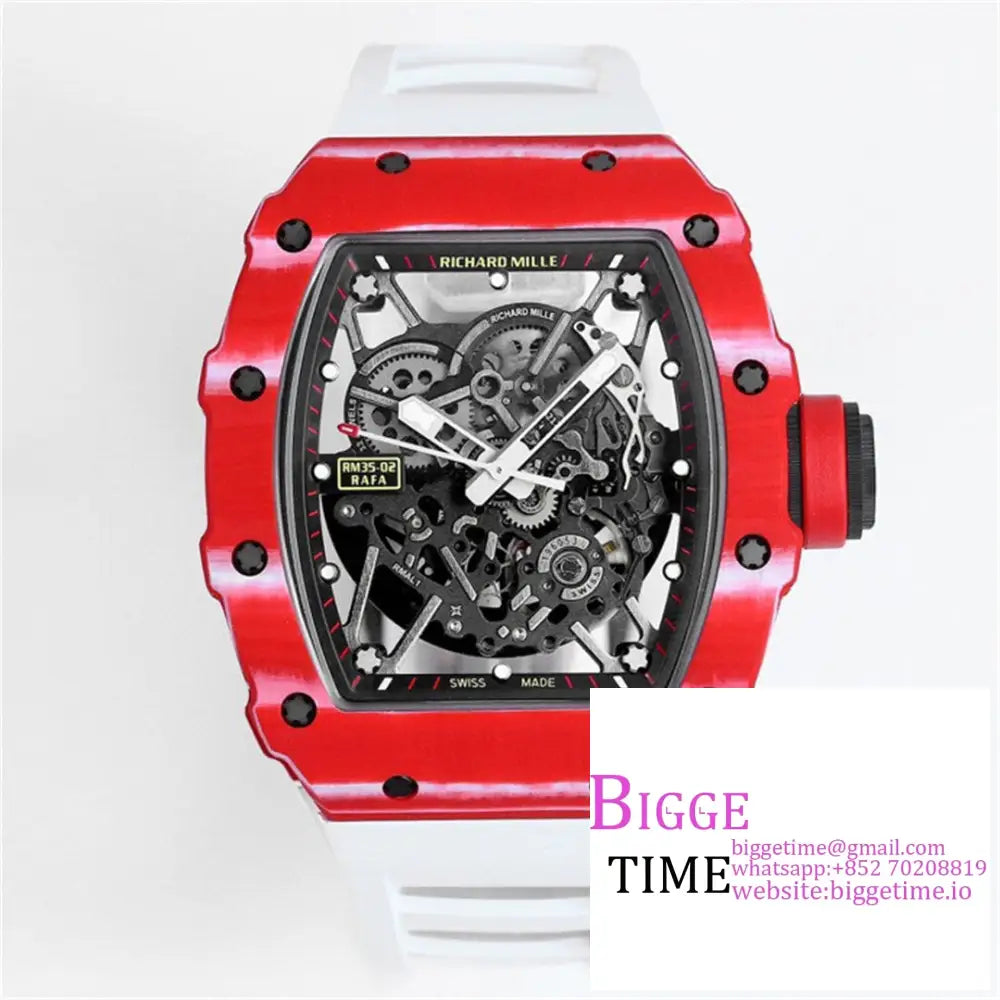 Rm035-02 Red Real Ntpt Skeleton Dial Crown White Rubber Strap Bbrf Nh05A Option1 Richard Mille