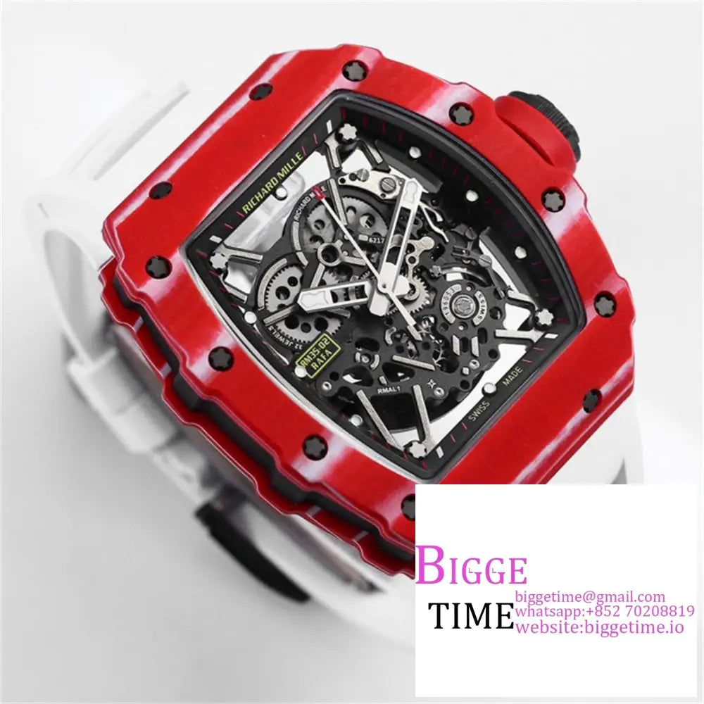 Rm035-02 Red Real Ntpt Skeleton Dial Crown White Rubber Strap Bbrf Nh05A Richard Mille