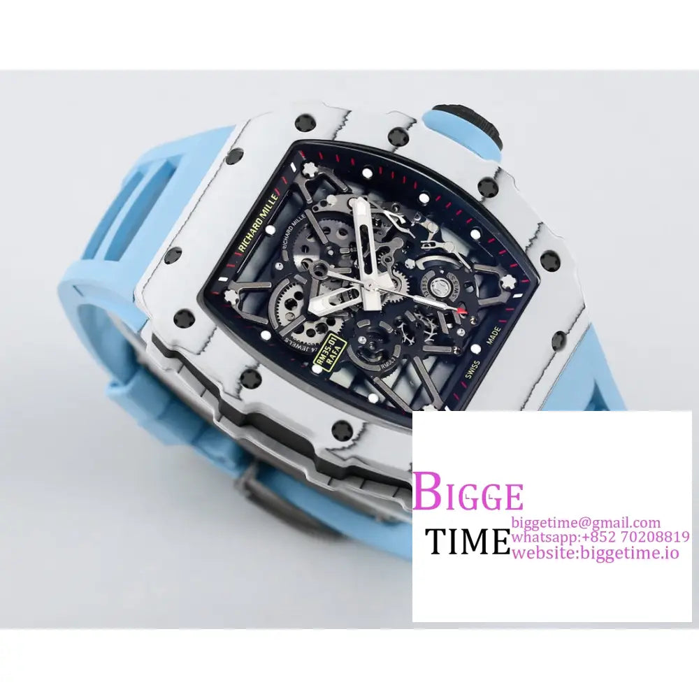 Rm035 White Real Ntpt Skeleton Dial Blue Crown Rubber Strap Bbrf Nh05A Richard Mille