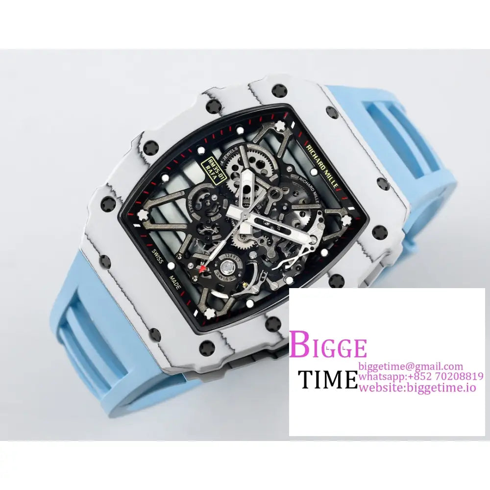 Rm035 White Real Ntpt Skeleton Dial Blue Crown Rubber Strap Bbrf Nh05A Richard Mille