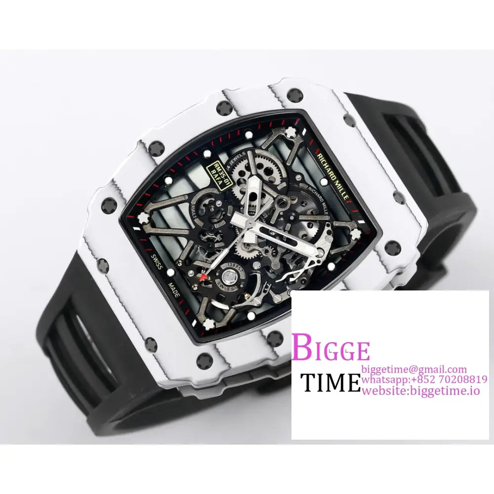 Rm035 White Real Ntpt Skeleton Dial Red Crown Black Rubber Strap Bbrf Nh05A Richard Mille