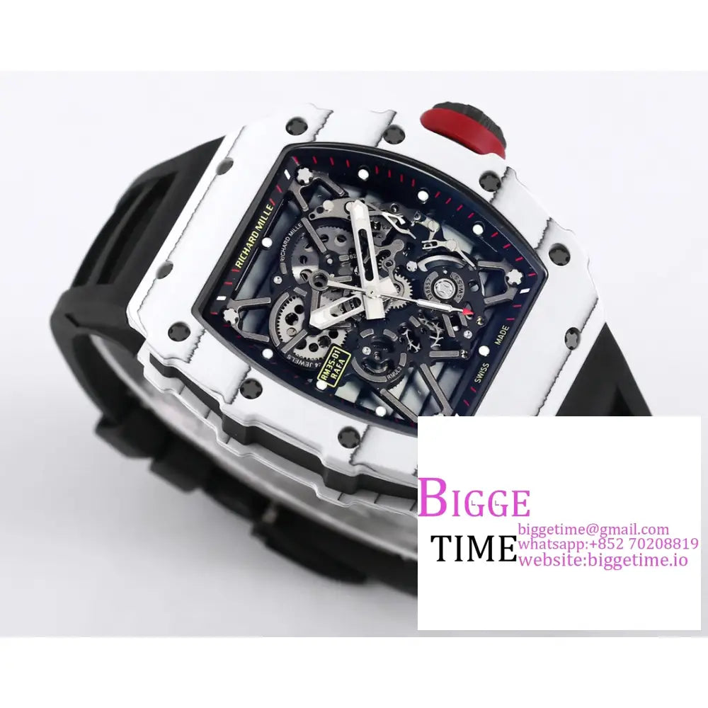 Rm035 White Real Ntpt Skeleton Dial Red Crown Black Rubber Strap Bbrf Nh05A Richard Mille