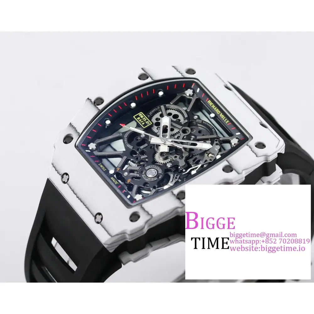 Rm035 White Real Ntpt Skeleton Dial Red Crown Black Rubber Strap Bbrf Nh05A Richard Mille