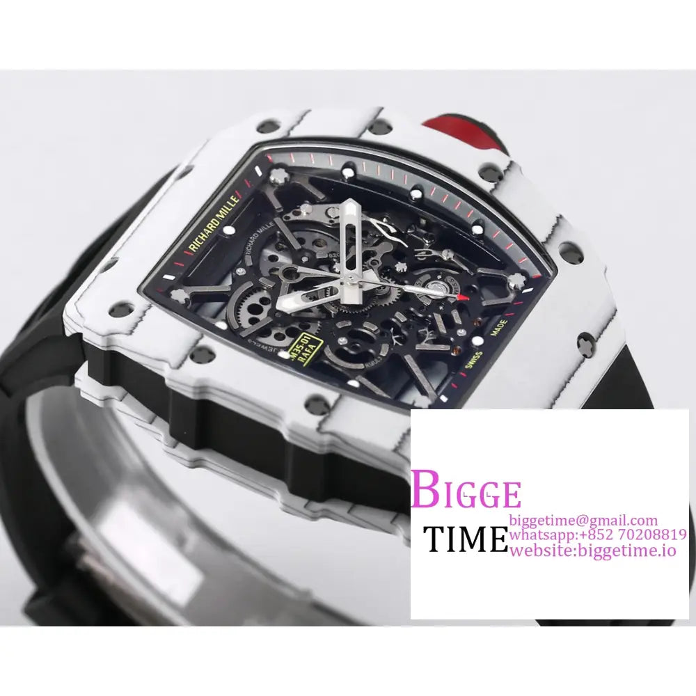 Rm035 White Real Ntpt Skeleton Dial Red Crown Black Rubber Strap Bbrf Nh05A Richard Mille