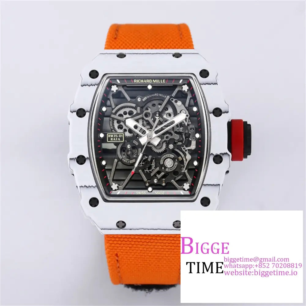 Rm035 White Real Ntpt Skeleton Dial Red Crown Orange Rubber Strap Bbrf Nh05A Option1 Richard Mille