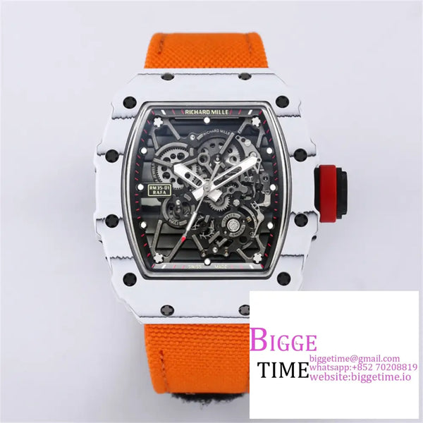 Rm035 White Real Ntpt Skeleton Dial Red Crown Orange Rubber Strap Bbrf Nh05A Option1 Richard Mille