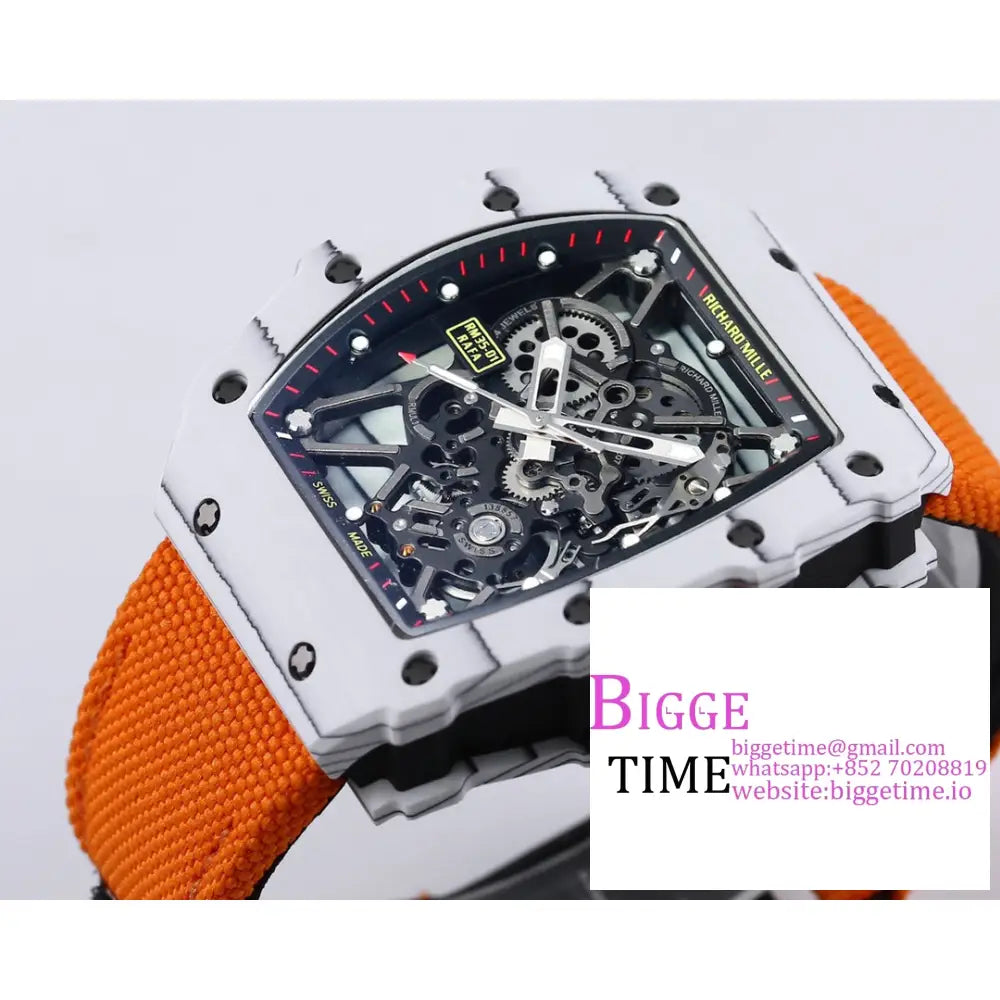 Rm035 White Real Ntpt Skeleton Dial Red Crown Orange Rubber Strap Bbrf Nh05A Richard Mille