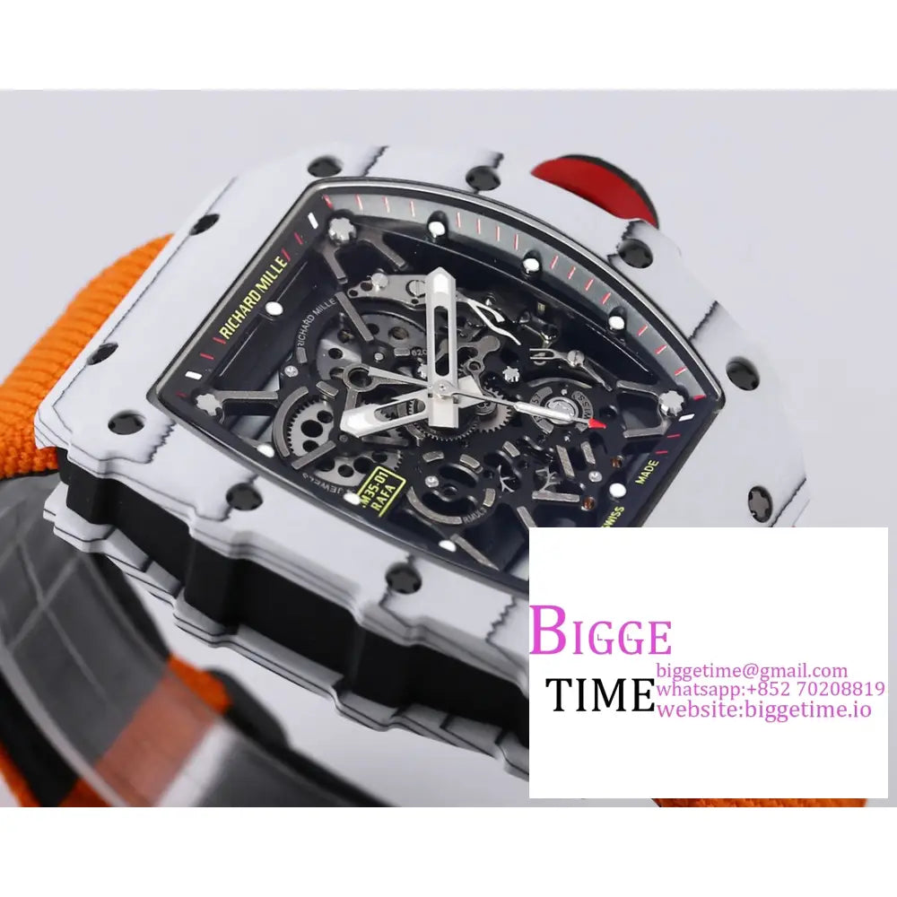 Rm035 White Real Ntpt Skeleton Dial Red Crown Orange Rubber Strap Bbrf Nh05A Richard Mille