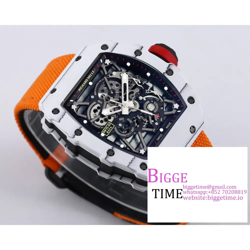 Rm035 White Real Ntpt Skeleton Dial Red Crown Orange Rubber Strap Bbrf Nh05A Richard Mille