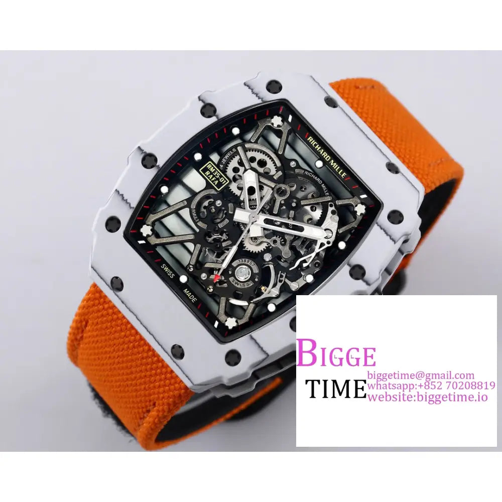 Rm035 White Real Ntpt Skeleton Dial Red Crown Orange Rubber Strap Bbrf Nh05A Richard Mille